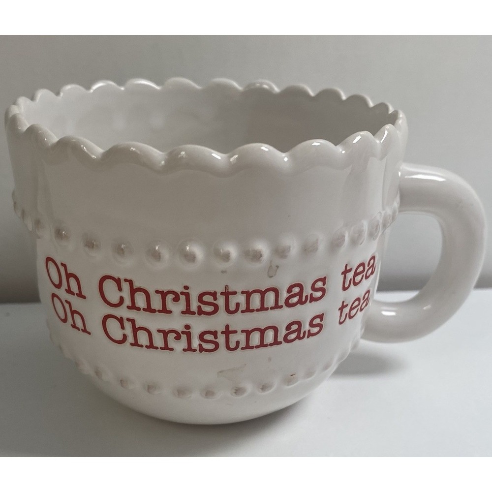 Mud Pie Oh Christmas Tea Adorable Mug with scalloped rim & beaded accents‎